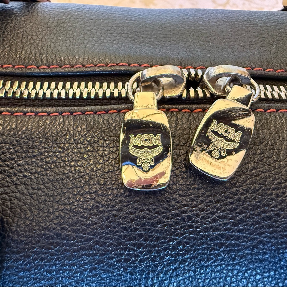 MCM Black Leather Satchel with Red Stitching - Picture 7 of 11